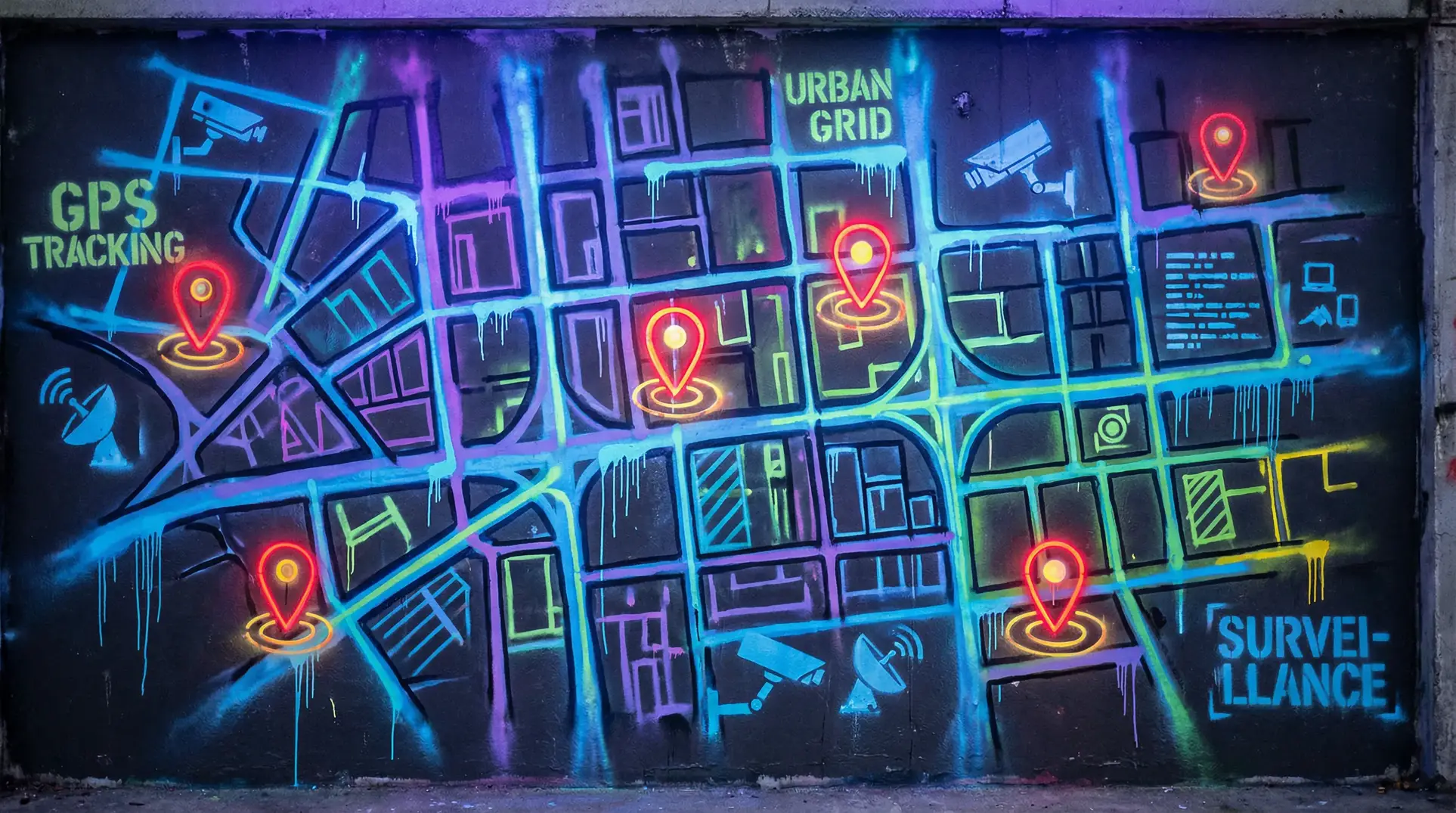 美穴 狗仔追踪地图 - 城市涂鸦风格